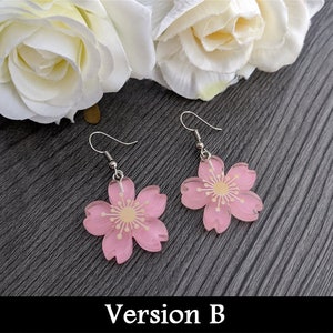 Cute sakura flower resin earrings pink purple white kawaii fashion cherry blossom accessory yumekawaii jewelry sweet lolita mori kei B) deep pink