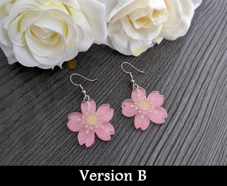 Cute sakura flower resin earrings pink purple white kawaii fashion cherry blossom accessory yumekawaii jewelry sweet lolita mori kei B) deep pink
