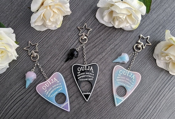 Pastel goth gothic ouija board planchette keychains bird skulls accessory - yamikawaii creepycute black blue purple white pastel academia