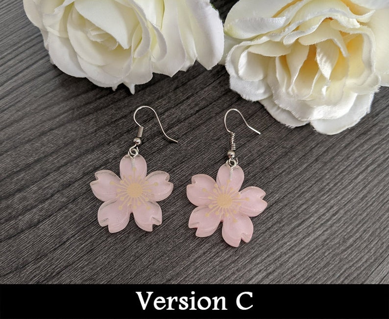 Cute sakura flower resin earrings pink purple white kawaii fashion cherry blossom accessory yumekawaii jewelry sweet lolita mori kei C) light pink