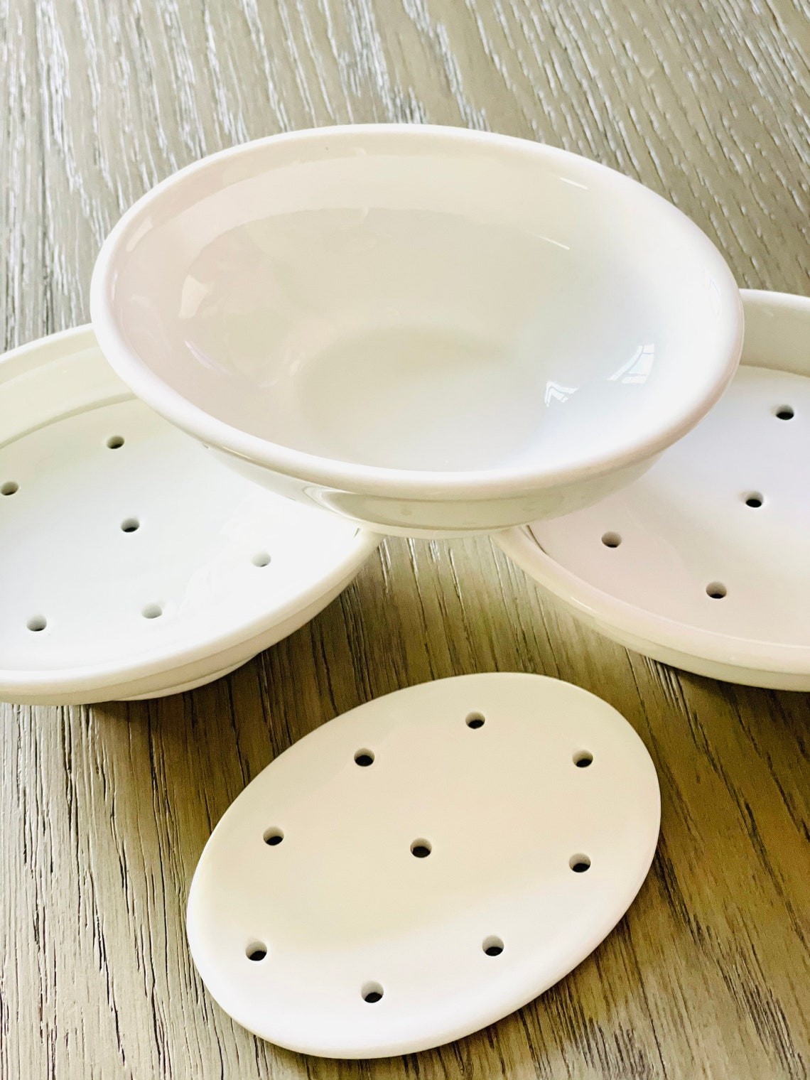 Porcelain Soap Dish with Strainer Oval soap dish 2 piece Etsy