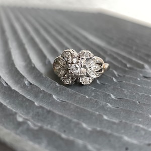 Mid-Century Diamond Engagement Ring, Vintage Wedding Ring | 14k White Gold | Size 4.25
