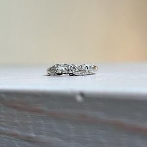 Mid-Century Diamond Ring, Vintage Wedding Band | 14k White Gold | Size 6.5