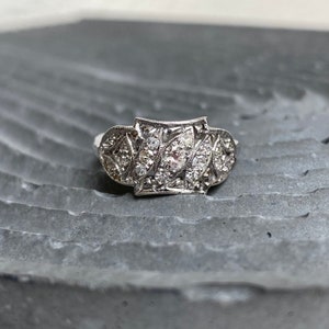 Late Art Deco/Early Mid-Century Diamond Engagement Ring, Vintage Wedding Ring | 14k White Gold | Size 6.75