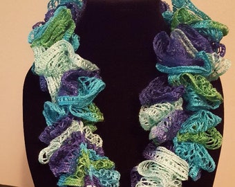 Purple Turquoise Handmade Crochet Scarf