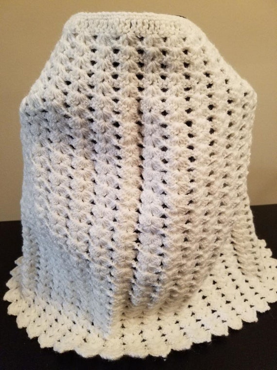 Vintage White Handmade Crochet Baby Christening Ca
