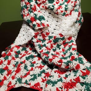 White, Red and Green Striped (Christmas) Handmade Crochet Baby/Lap Blanket