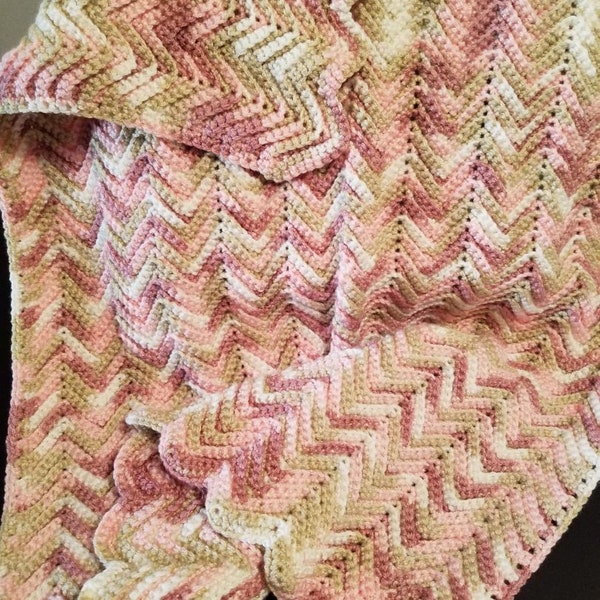 Pink, Brown and White Handmade Crochet Baby/Lap Blanket