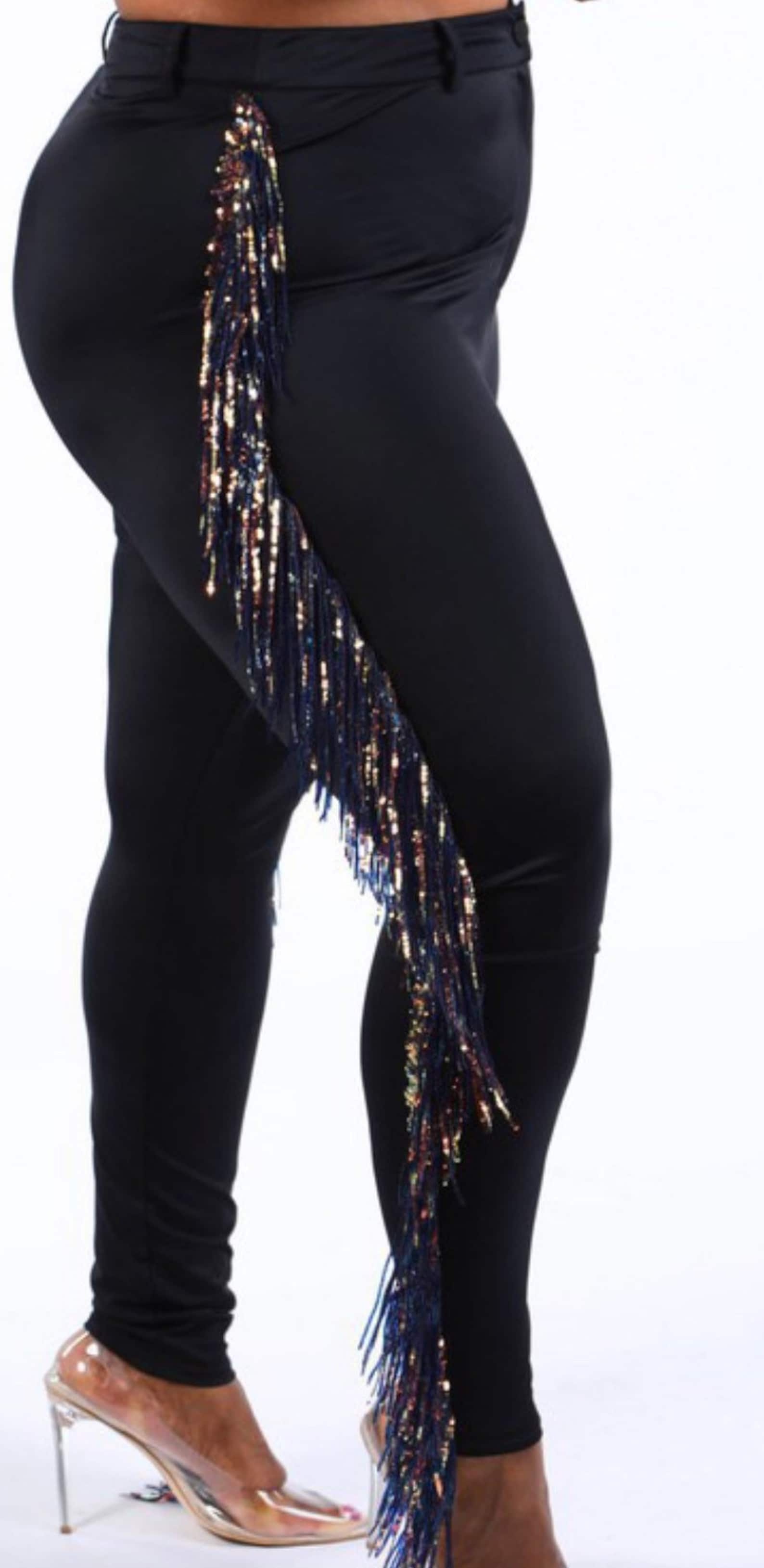 Plus size Black Fringe Sequin Pants | Etsy
