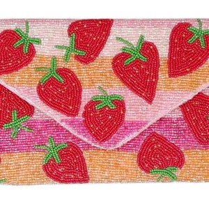 Strawberry Stripes Beaded Crossbody Clutch Bag Boho Handbag image 1