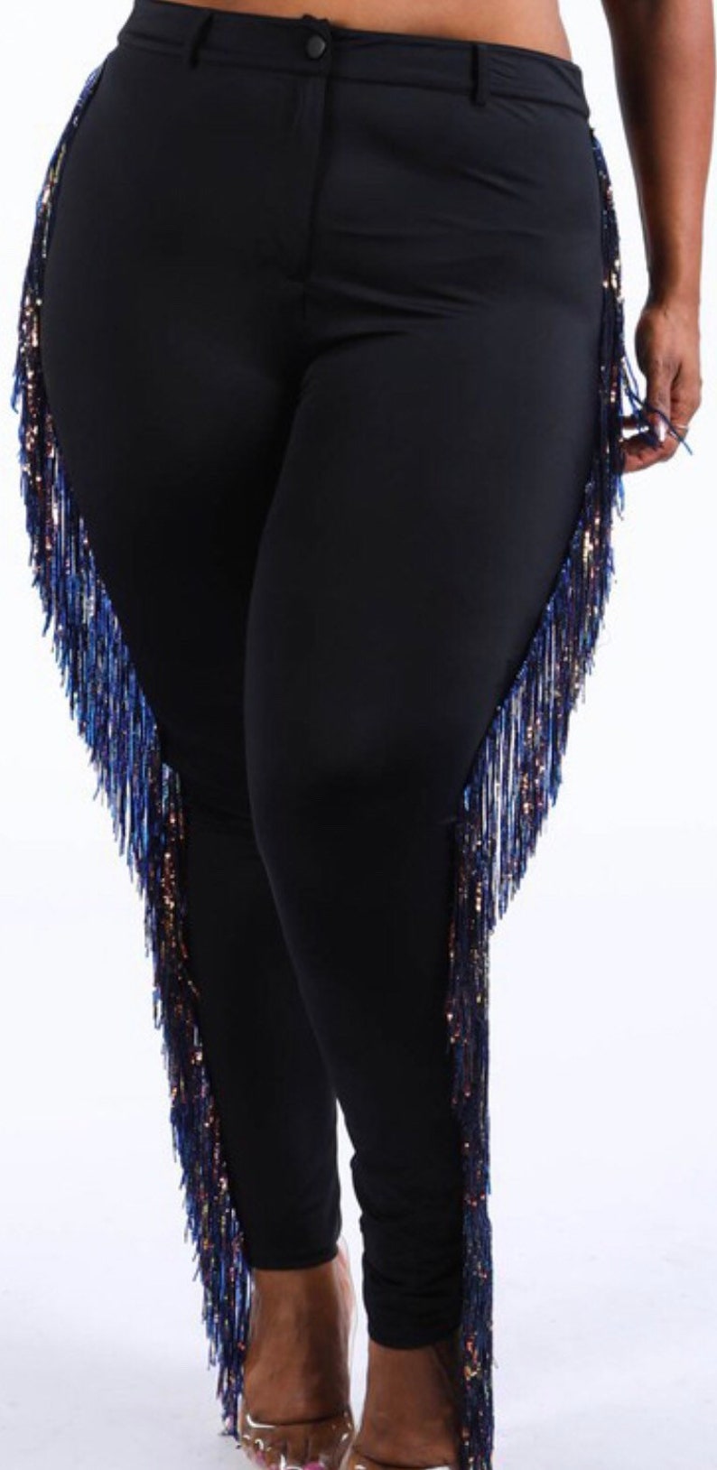 plus size black sequin pants