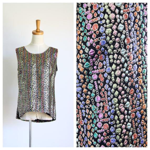 Vintage rainbow lurex top. 1980s sparkle top. 1960
