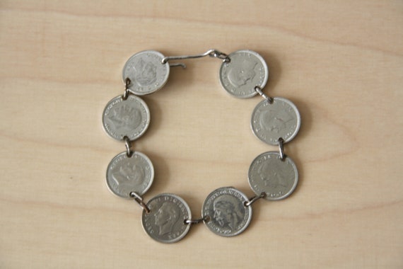 Vintage Trench Art British Coin bracelet. 40s coin