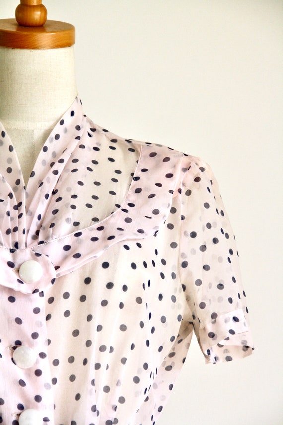 1940s pale pink polka dot sheer dress. 40s 50s sh… - image 9