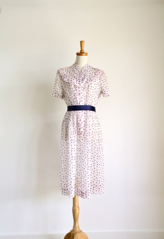 1940s pale pink polka dot sheer dress. 40s 50s sh… - image 2