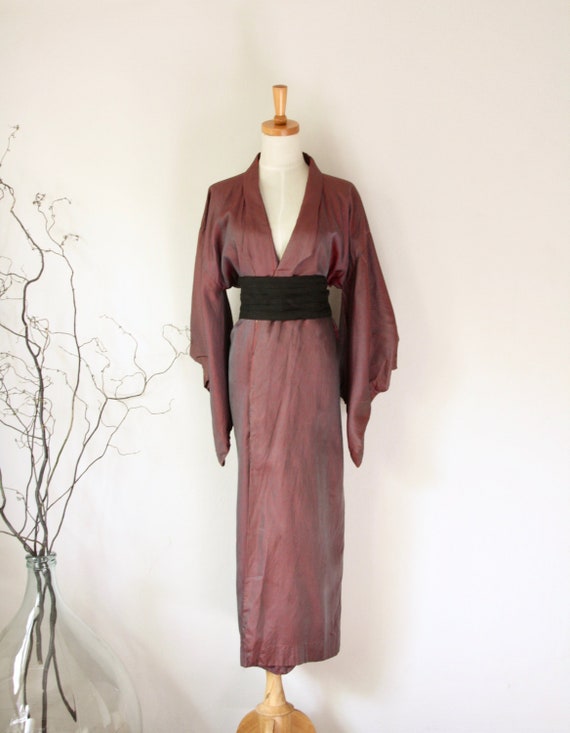 Vintage maroon pinstripe Kimono. Avant Garde Japan