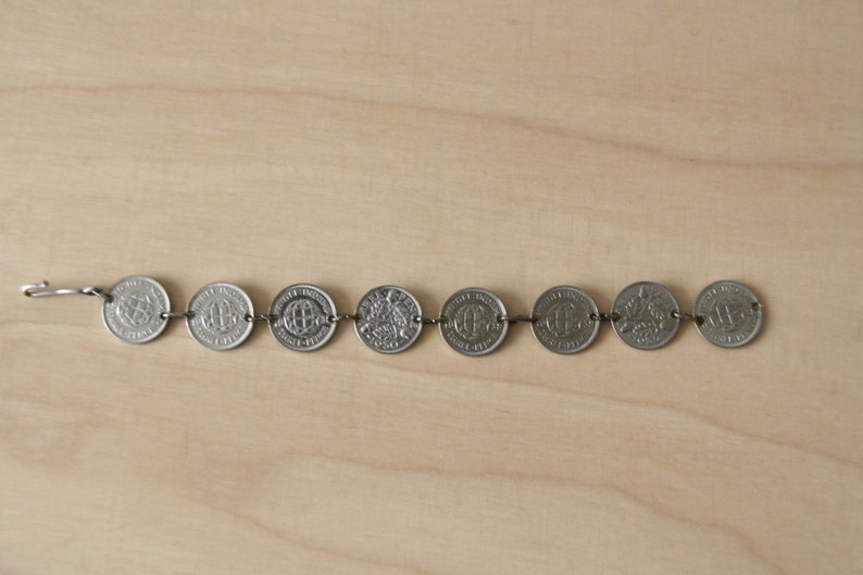 English coin bracelet Vintage Trench Art British Coin bracelet 1940s bracelet 40s coin bracelet 1940s Sweetheart gift WWII bracelet