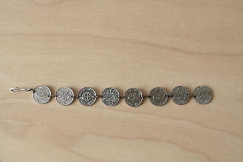 English coin bracelet Vintage Trench Art British Coin bracelet 1940s bracelet 40s coin bracelet 1940s Sweetheart gift WWII bracelet