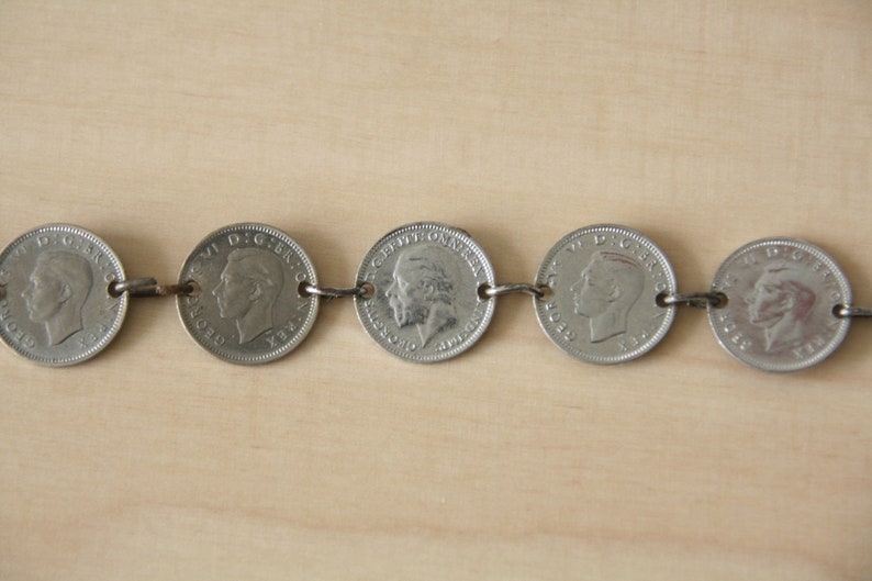 English coin bracelet Vintage Trench Art British Coin bracelet 1940s bracelet 40s coin bracelet 1940s Sweetheart gift WWII bracelet