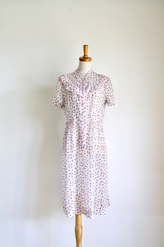 1940s pale pink polka dot sheer dress. 40s 50s sh… - image 3