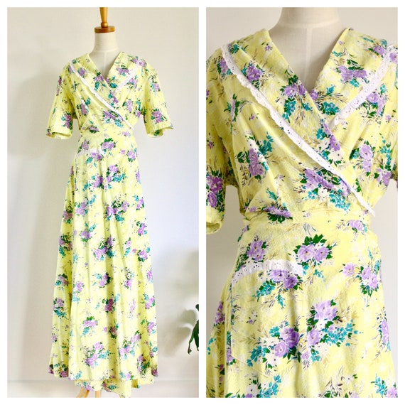 1940s floral cotton dress. Vintage 40s summer dres