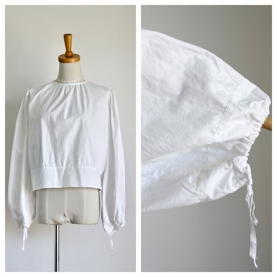 1930s white cotton blouse. Puff sleeve blouse. 19