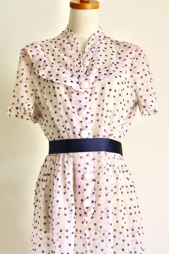 1940s pale pink polka dot sheer dress. 40s 50s sh… - image 8
