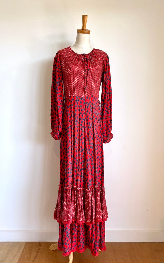 Vintage 1970s maxi, prairie hippie dress, vampire… - image 3