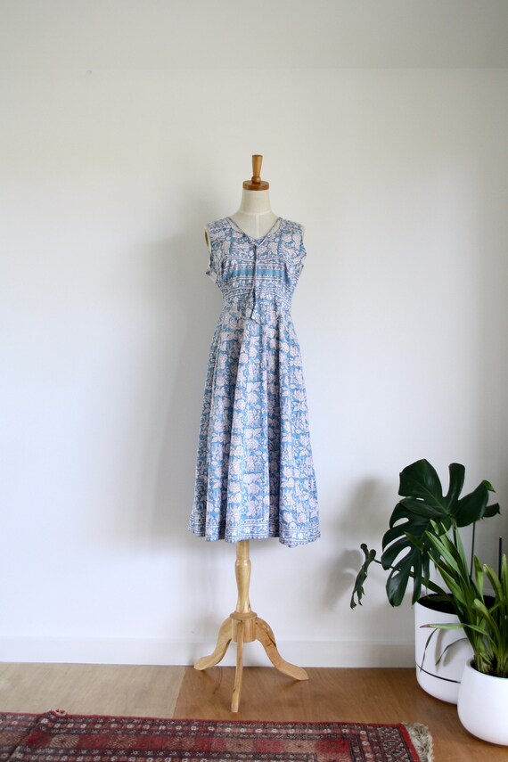 Vintage Indian block print dress. Blue Indian dres