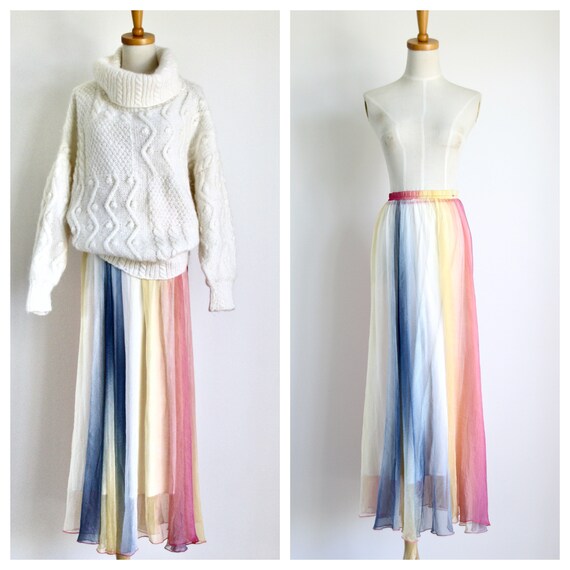 Vintage ombre chiffon skirt. Pink stripe sheer ski