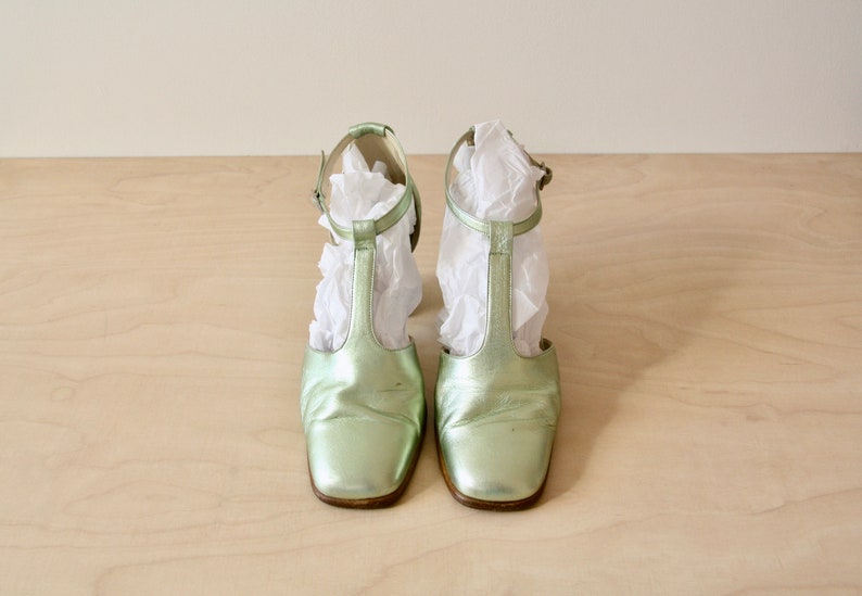Vintage 90s mint green heels. Pastel green block heel shoes. Etsy