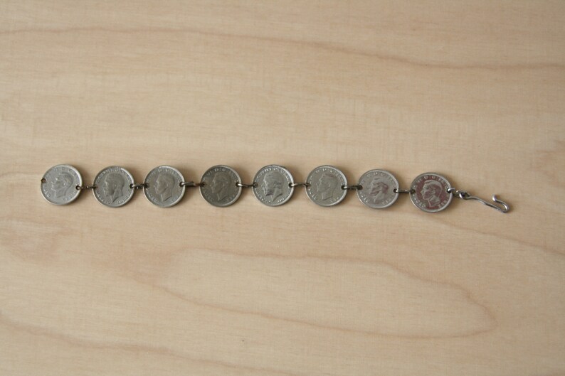 English coin bracelet Vintage Trench Art British Coin bracelet 1940s bracelet 40s coin bracelet 1940s Sweetheart gift WWII bracelet