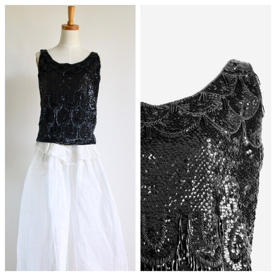 1950s black sequin top. Wool sequin top. Winter se