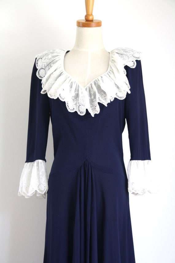 30s Blue crepe ruffle gown. Ink blue 1930s dress.… - image 3