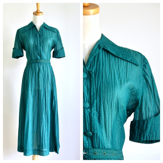 40s 50s sheer green sundress. Sheer striped dress.