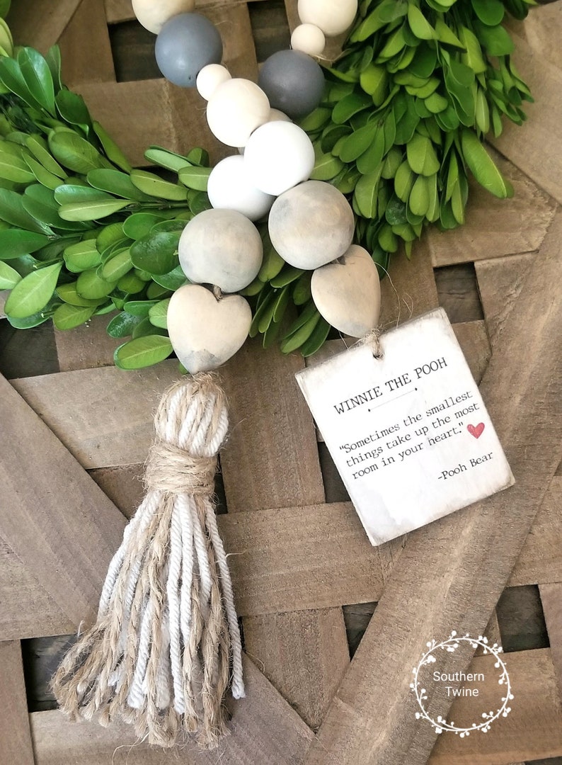 Wood Bead Garland Farmhouse Beads Tier Tray Decor Tassel Etsy