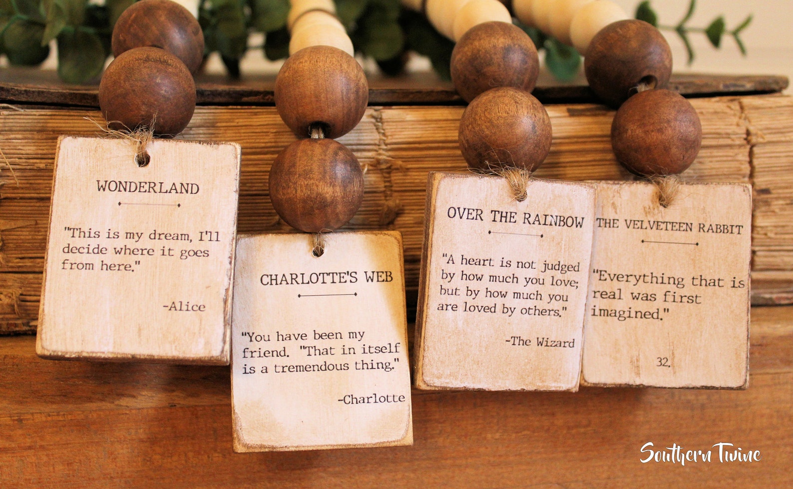 Farmhouse Bead Garland Book Quotes Wood Bead Garland Etsy