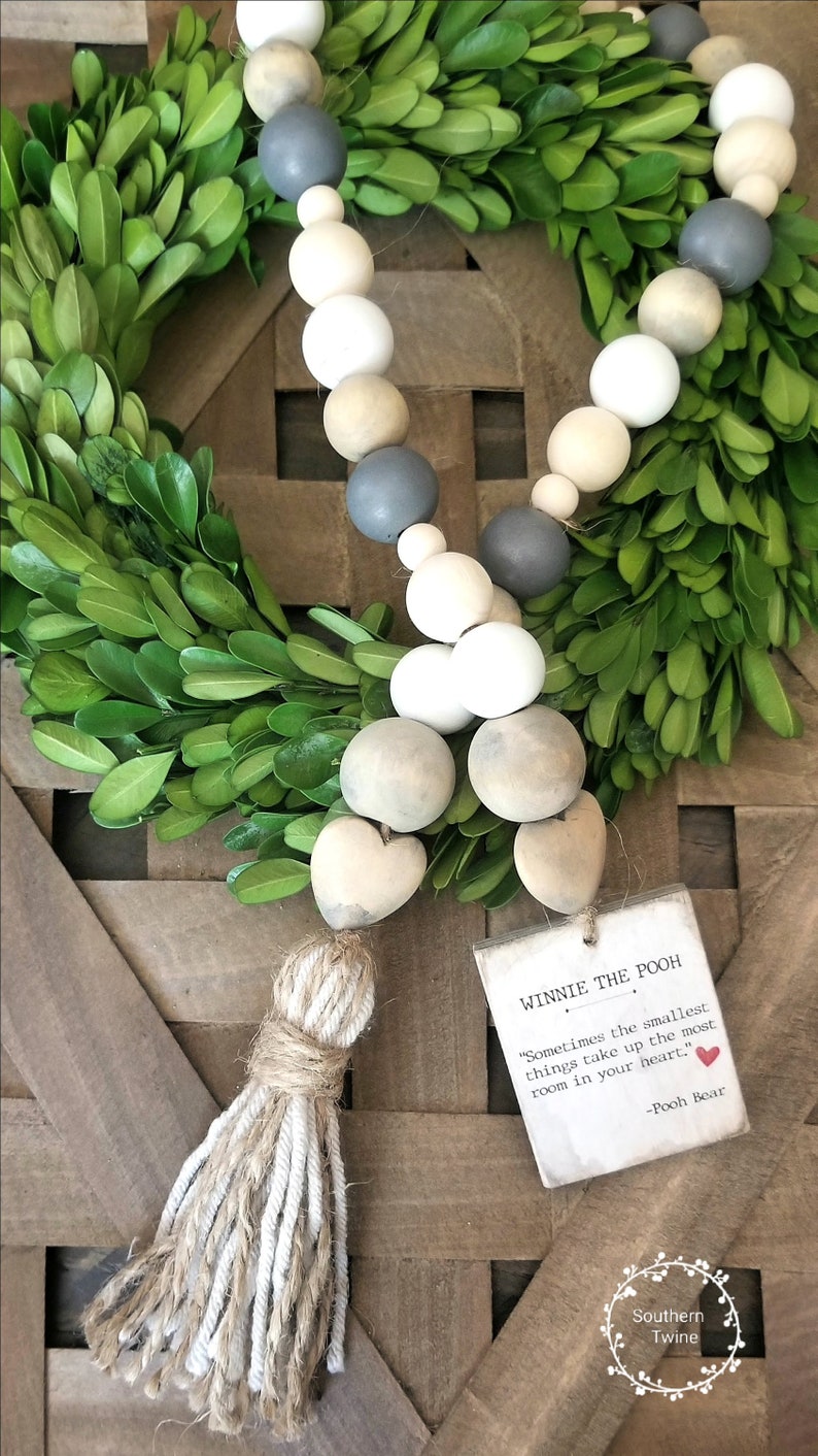 Wood Bead Garland Farmhouse Beads Tier Tray Decor Tassel Etsy Canada