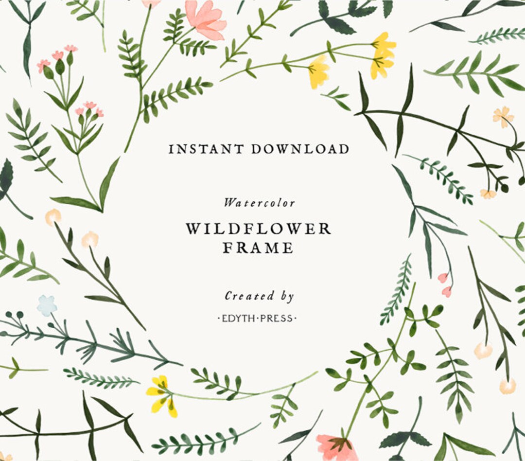 Wildflower Watercolor Floral Border Clipart Frame Botanical Etsy