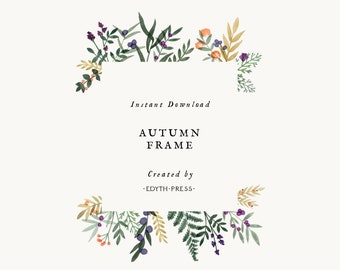 Autumn Clipart Watercolor Fall Frame Fall clipart Border Berry Clipart Fall Wedding Background Gold Green Berries Leaves PNG Download