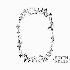 Hand Drawn Leaf Wreath Clipart Frame Black Ink Botanical Oval png svg eps ai leaves clip art illustrations branch floral elegant plant image 2