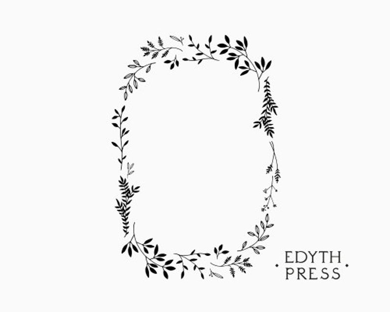 Hand Drawn Leaf Wreath Clipart Frame Black Ink Botanical Oval png svg eps ai leaves clip art illustrations branch floral elegant plant image 2