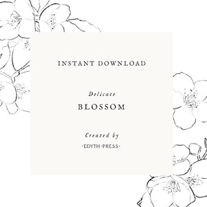 Sakura Clipart Blüte ClipArt Fine Line Hand gezeichnet Floral Clipart zarte Hochzeit Frühling Blumen Pflanzen Blätter elegante Illustration