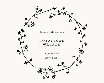 Hand Drawn Plant Wreath Clipart Frame Black Botanical Cow Parsely Circle png svg eps ai leaves clip art illustrations branch floral vector