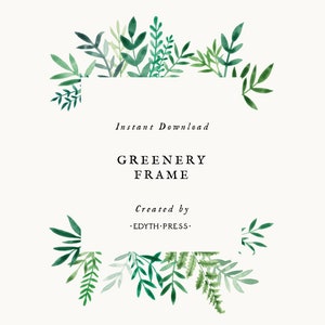 Green Leaf Border Frame Clipart Greenery Botanical Watercolor Frame Leaf Illustrations Hand Painted png clip art plant sprigs printable