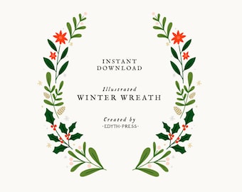 Winter Wreath Clipart Oval Frame Holiday Christmas Wedding Border Botanical Greenery Berries Holly Mistletoe Pine Card Background PNG