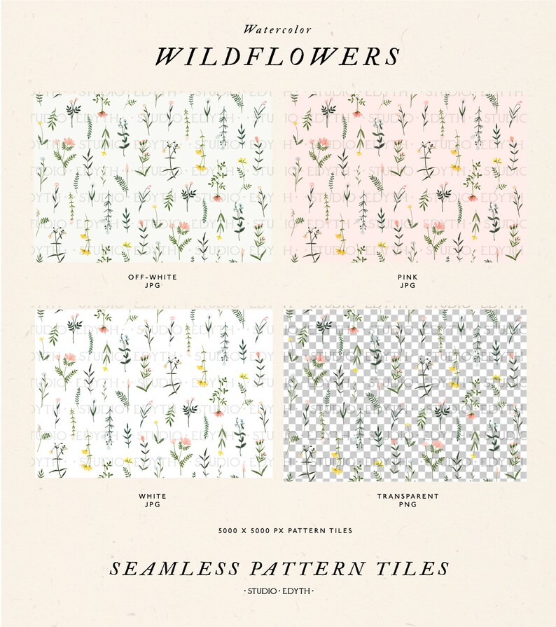Wildflower Floral Digital Paper Seamless Flower Patterns Botanical ...