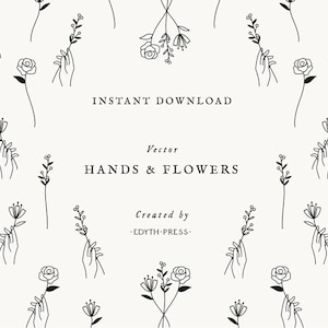 手の花のイラスト 花のバラ クリップアート ベクター 植物 エレガント ミニマル イラスト 花屋 ビジネス 結婚式 ロゴ SVG PNG JPEG