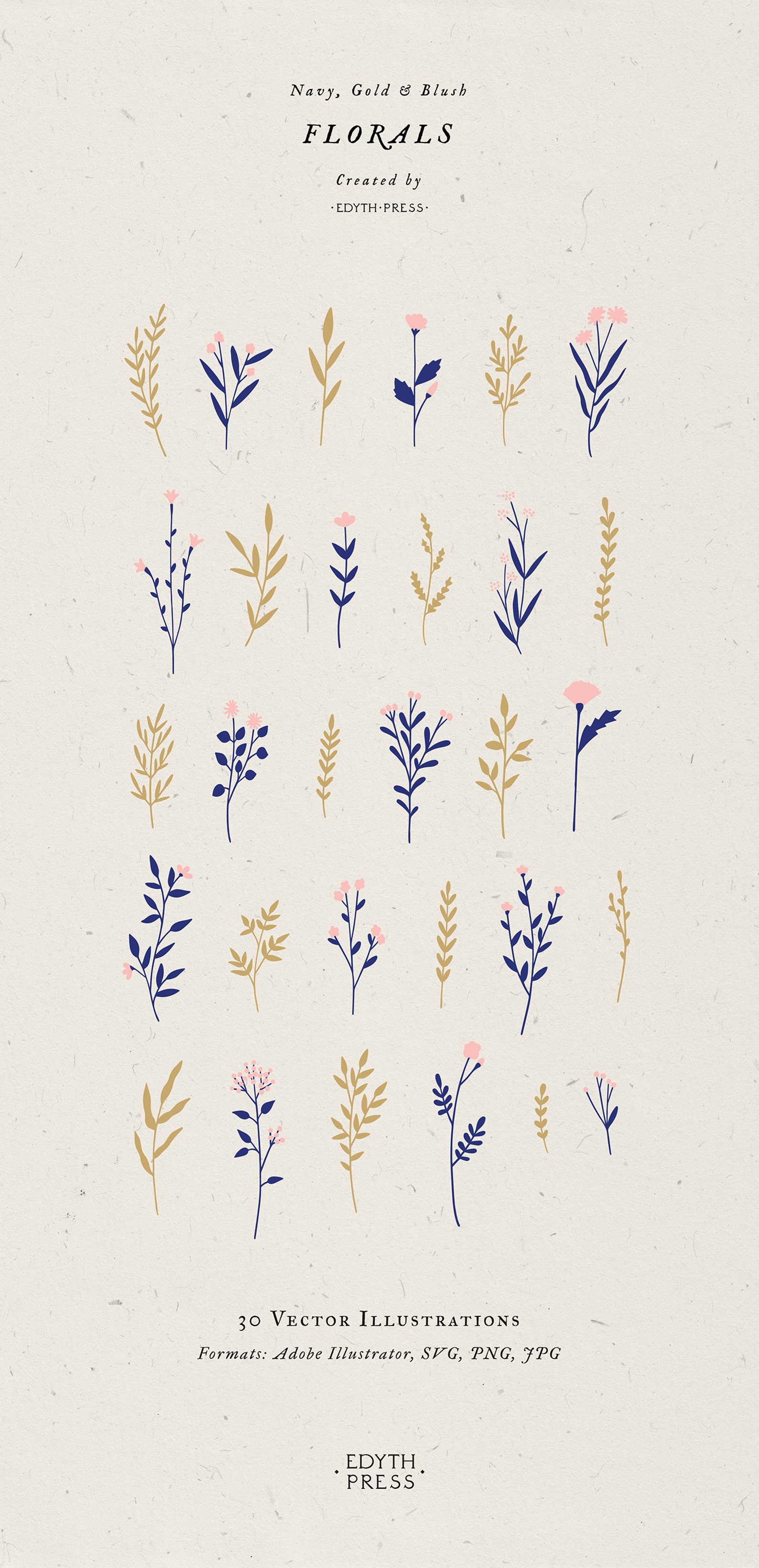 Floral Clipart Navy Blue Blush Pink Gold Vector Floral Png Svg - Etsy