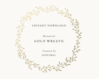 Gold wreath clip art frame clipart leaf circle round metallic gold foil digital floral wedding scrapbook metallic border laurel botanical